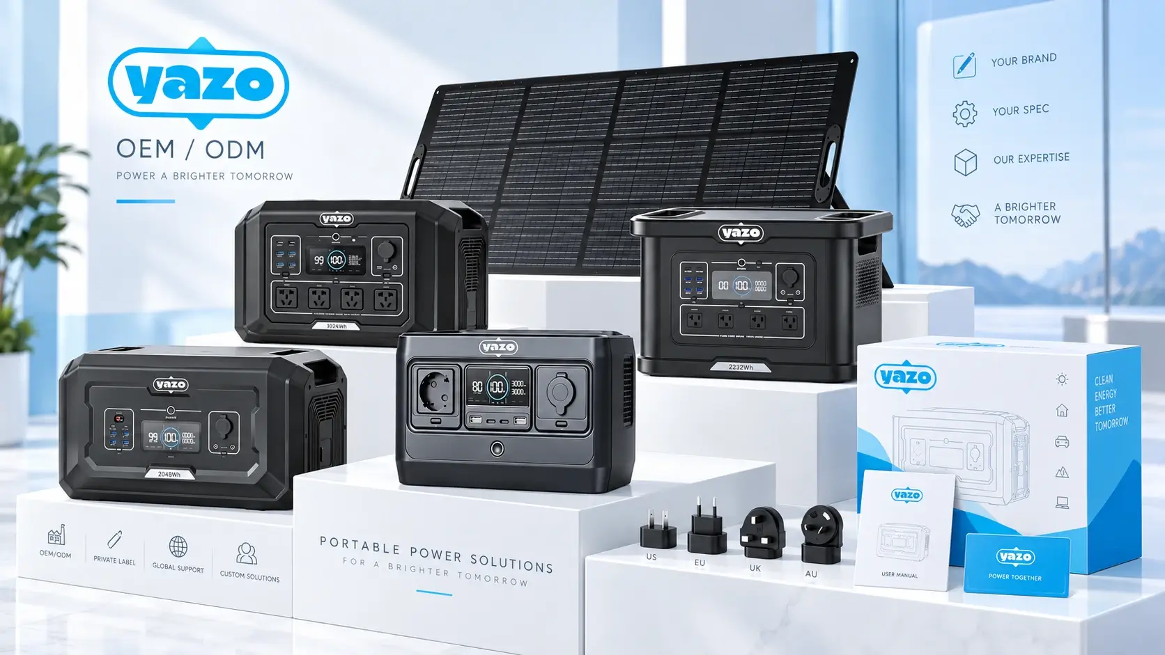 page-1-1 YAZO OEM ODM portable power station solutions with solar panel packaging and regional plug options