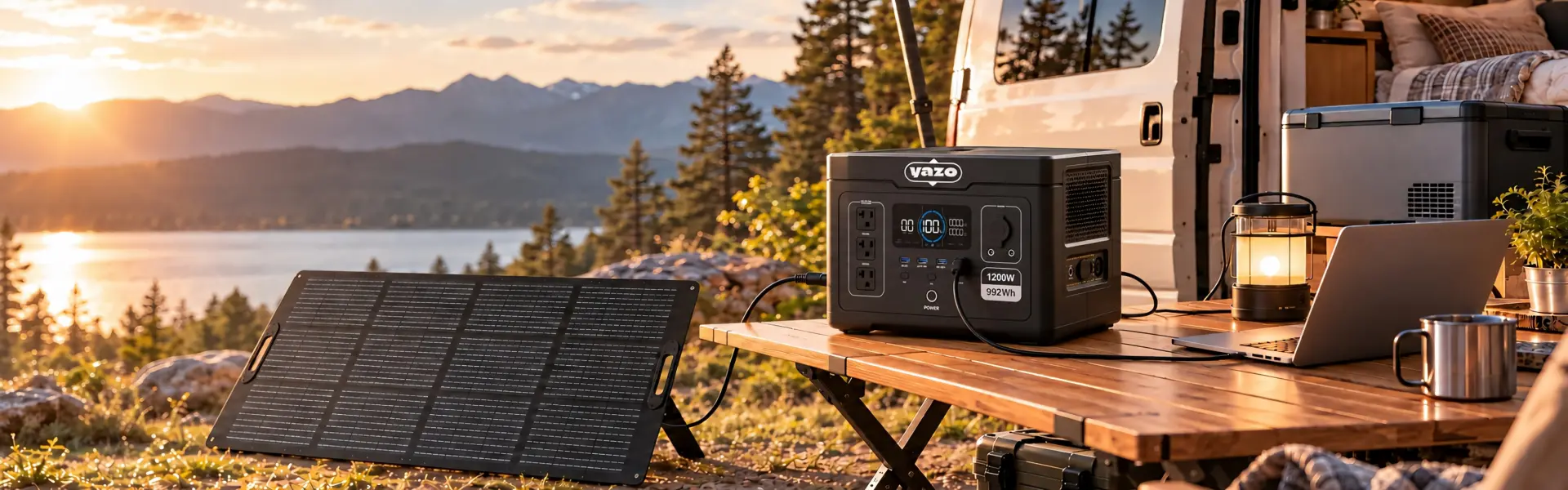 YAZO camping and RV portable power solution with solar charging